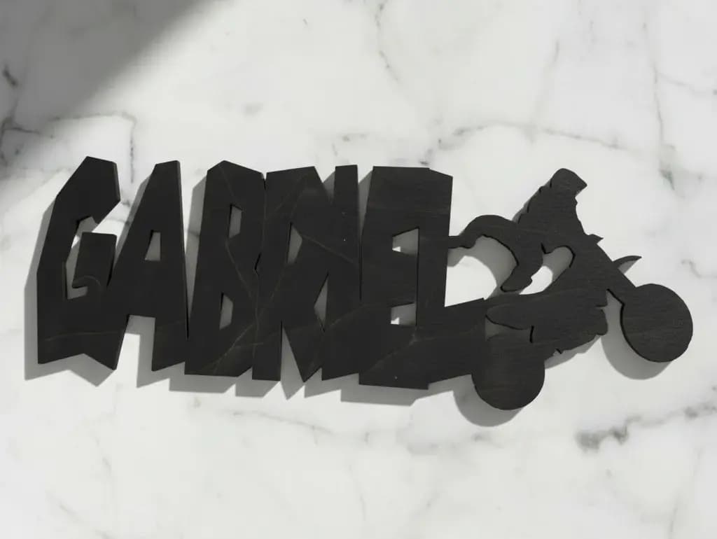 PRÉNOM DE PORTE DÉCOUPE LASER MOTOCROSS EN CONTRE PLAQUE 3 MM D'ÉPAISSEUR PERSONNALISABLE