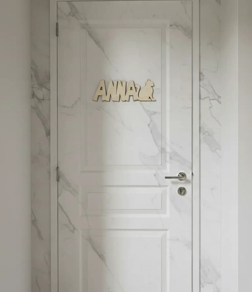 PRÉNOM DE PORTE DÉCOUPE LASER CHAT EN CONTRE PLAQUE 3 MM D'ÉPAISSEUR PERSONNALISABLE 1