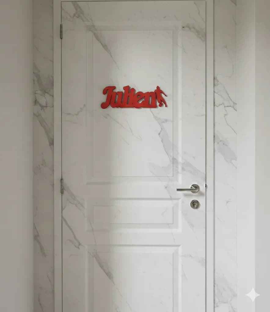 PRÉNOM DE PORTE DÉCOUPE LASER FOOTBALLEUR EN CONTRE PLAQUE 3 MM D'ÉPAISSEUR PERSONNALISABLE 1